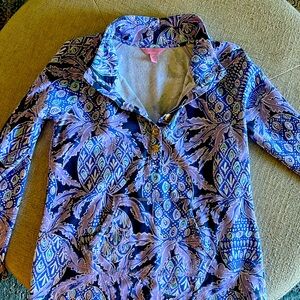 LILLY PULITZER blue and purple pineapple print popover